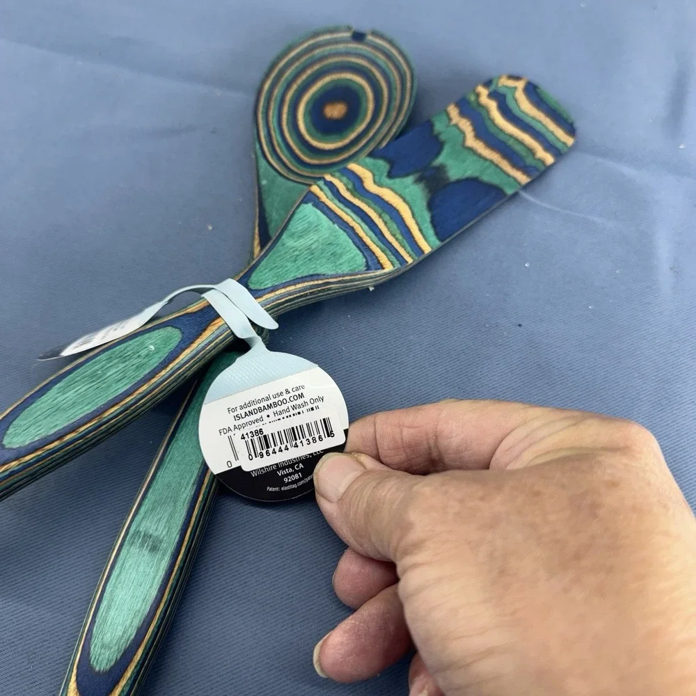 Island Bamboo  Pakka Wood Spoon and Pakka Wood Turner blue  Teal  12